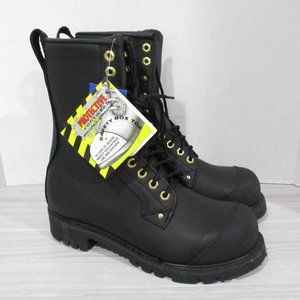 NWT! MEN'S KEVLAR PROTECTIVE TOE WORK/COMBAT BOOTS. BLACK LEATHER.